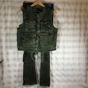 Men's Pheelings Jeans & Vest Multi Pocket Cargo Denim 28” Small Olive Green Fit